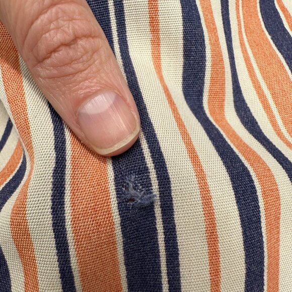 Vintage Handmade Apron Multiple Pockets Striped Blue Orange Smock Tie Back - Picture 4 of 7